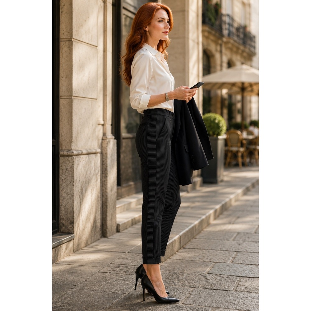 Emporio Armani Virgin Wool Pinstripe Trousers Horizontal Side Panel IT 36 US 2